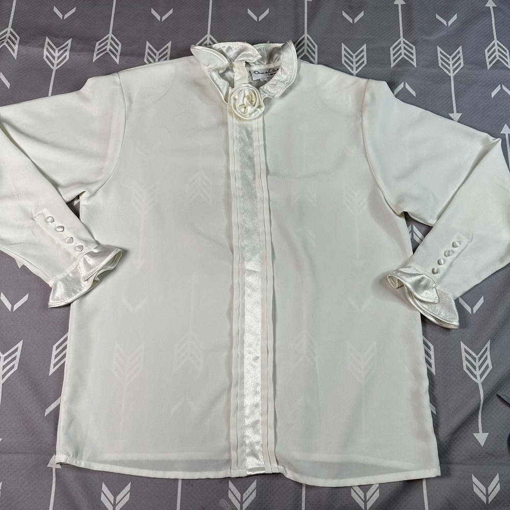 Oscar de la Renta Expressions Ivory Ruffle Collar Romantic Victorian Coquette 12